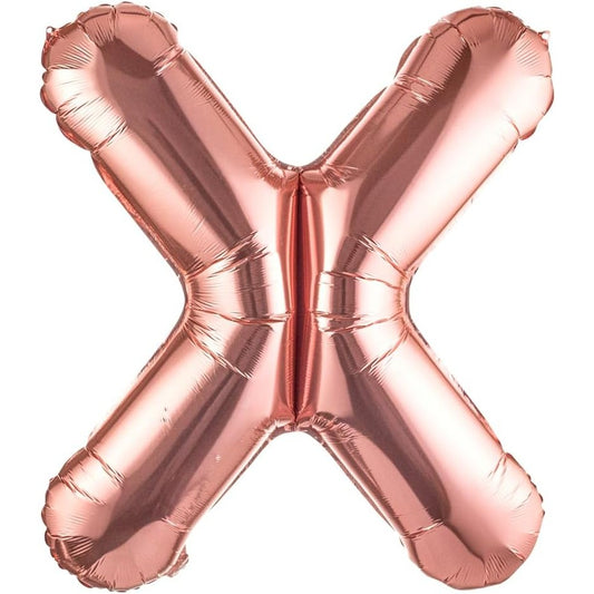 Balon Folie Metalizata Litera X, 80 cm, Umflati cu Heliu sau Aer, Ambalaj Individual, Pai inclus, Rose Gold