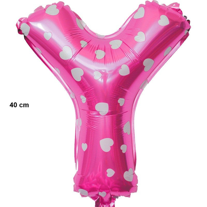 Balon Folie Metalizata Litera Y, 40 cm, Cu Imprimeu Inimioare, Umflati cu Heliu sau Aer, Ambalaj Individual, Pai inclus, Roz