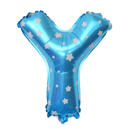 Balon Folie Metalizata Litera Y, 40 cm, Cu Imprimeu Stelute, Umflati cu Heliu sau Aer, Ambalaj Individual, Pai inclus, Albastru