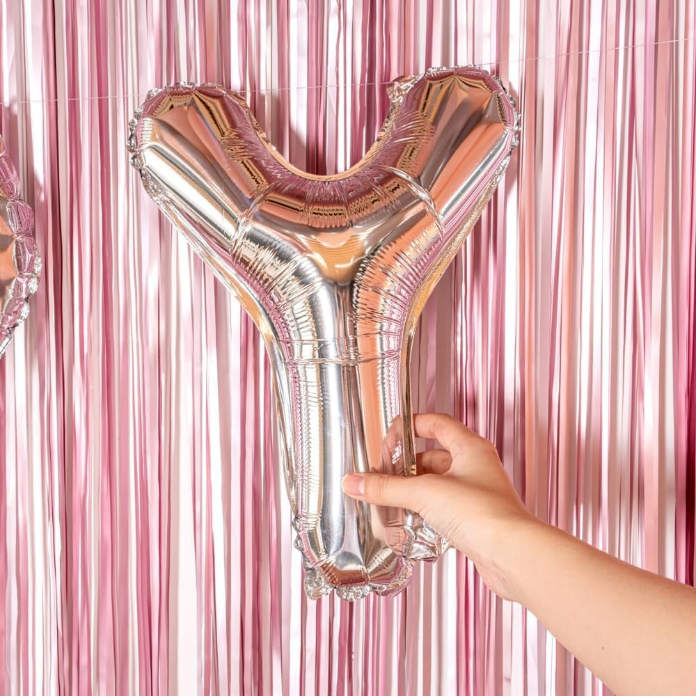 Balon Folie Metalizata Litera Y, 40 cm, Umflati cu Heliu sau Aer, Ambalaj Individual, Pai inclus, Argintiu