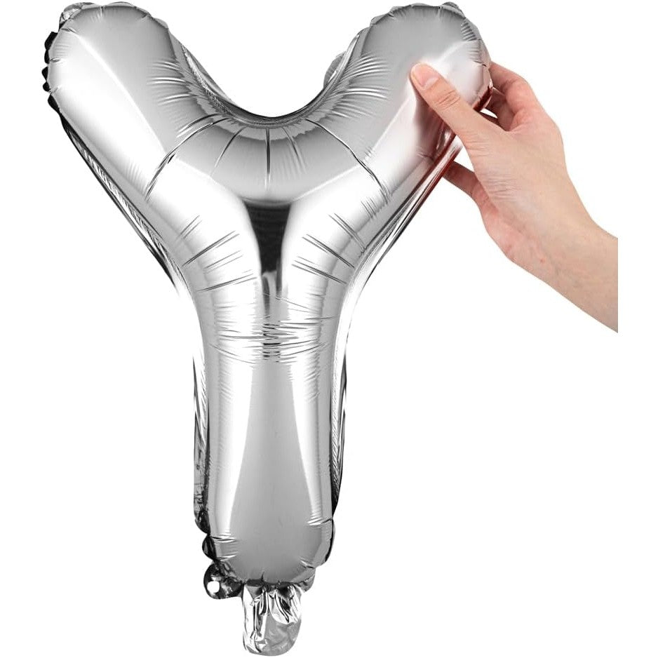 Balon Folie Metalizata Litera Y, 40 cm, Umflati cu Heliu sau Aer, Ambalaj Individual, Pai inclus, Argintiu