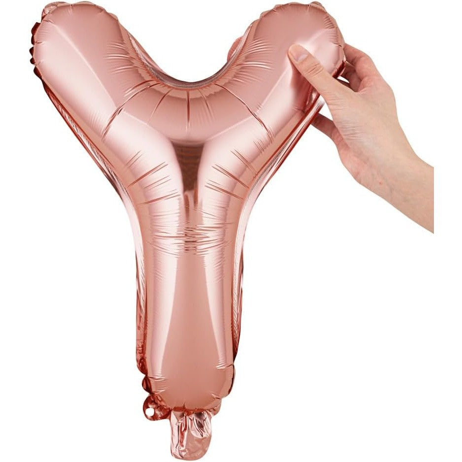 Balon Folie Metalizata Litera Y, 40 cm, Umflati cu Heliu sau Aer, Ambalaj Individual, Pai inclus, Rose Gold