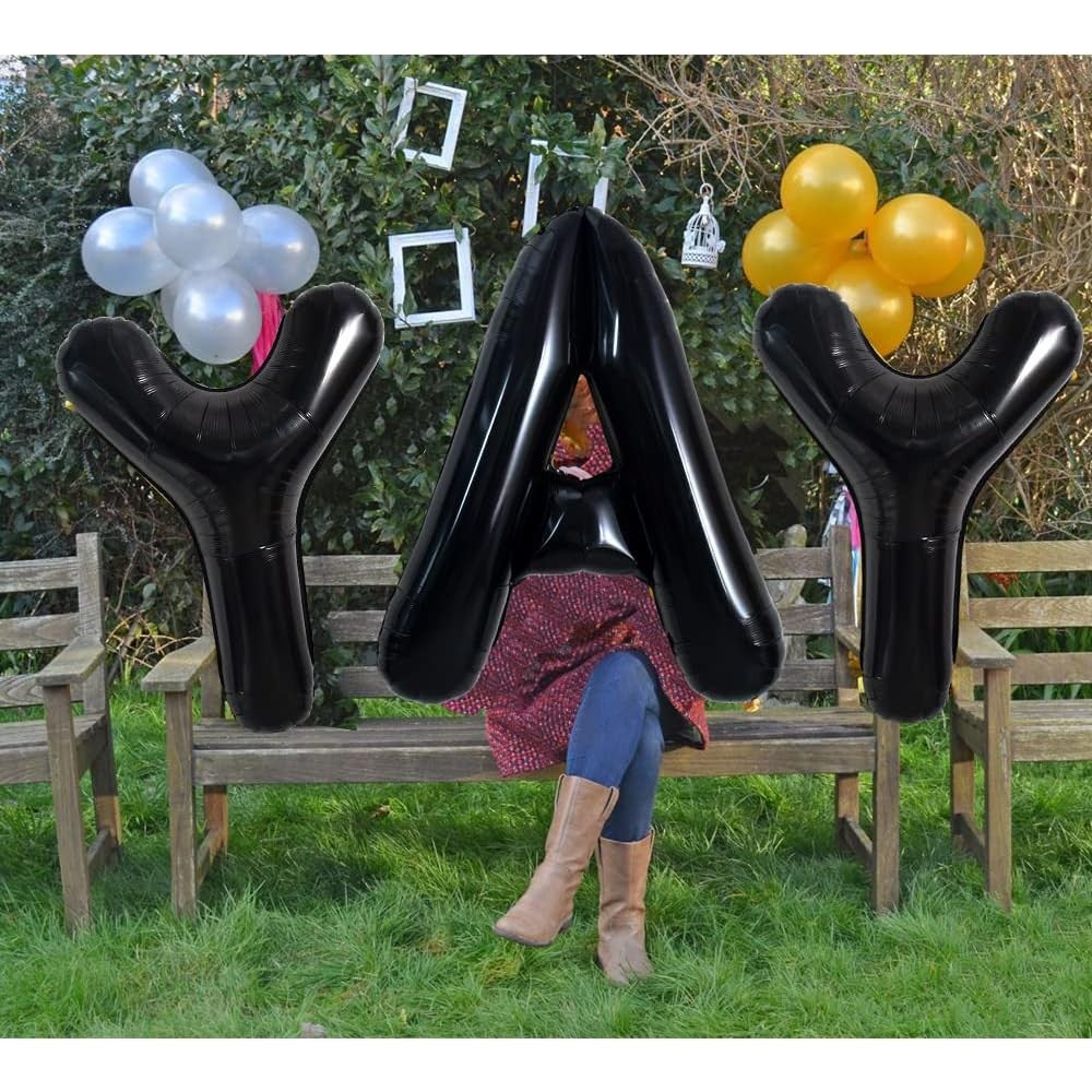 Balon Folie Metalizata Litera Y, 40 cm, Umflati cu Heliu sau Aer, Ambalaj Individual, Pai inclus, Negru