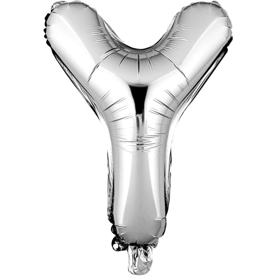 Balon Folie Metalizata Litera Y, 40 cm, Umflati cu Heliu sau Aer, Ambalaj Individual, Pai inclus, Argintiu