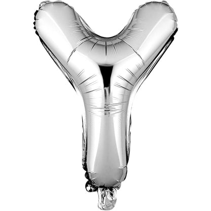 Balon Folie Metalizata Litera Y, 40 cm, Umflati cu Heliu sau Aer, Ambalaj Individual, Pai inclus, Argintiu