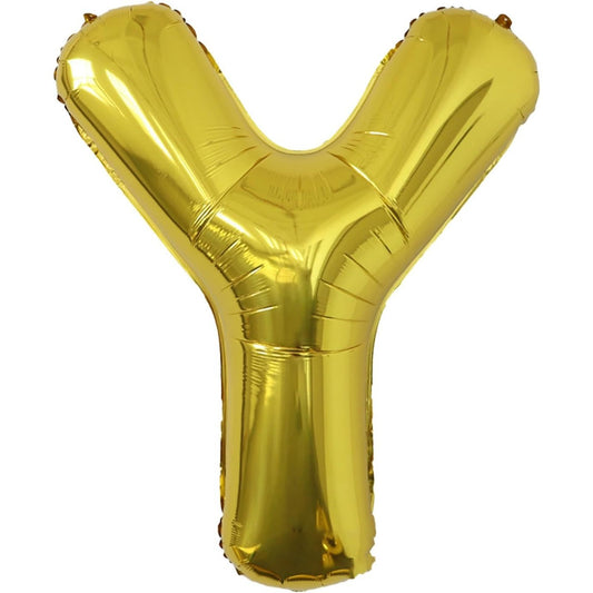 Balon Folie Metalizata Litera Y, 40 cm, Umflati cu Heliu sau Aer, Ambalaj Individual, Pai inclus, Auriu