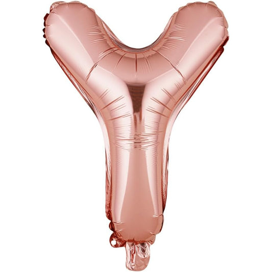 Balon Folie Metalizata Litera Y, 40 cm, Umflati cu Heliu sau Aer, Ambalaj Individual, Pai inclus, Rose Gold
