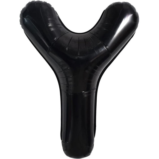 Balon Folie Metalizata Litera Y, 40 cm, Umflati cu Heliu sau Aer, Ambalaj Individual, Pai inclus, Negru