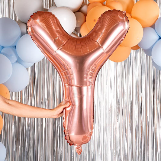Balon Folie Metalizata Litera Y, 80 cm, Umflati cu Heliu sau Aer, Ambalaj Individual, Pai inclus, Rose Gold