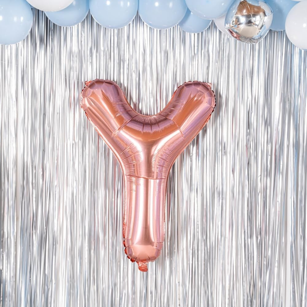 Balon Folie Metalizata Litera Y, 80 cm, Umflati cu Heliu sau Aer, Ambalaj Individual, Pai inclus, Rose Gold