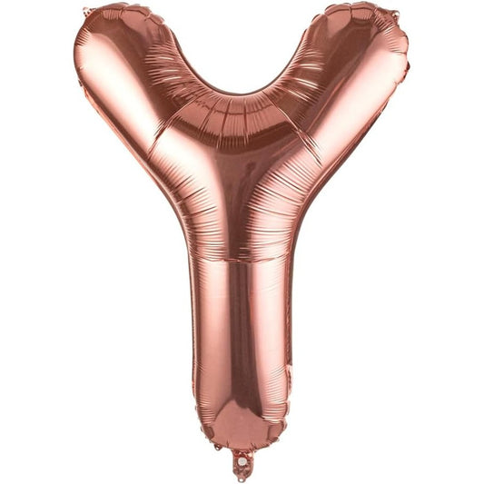 Balon Folie Metalizata Litera Y, 80 cm, Umflati cu Heliu sau Aer, Ambalaj Individual, Pai inclus, Rose Gold
