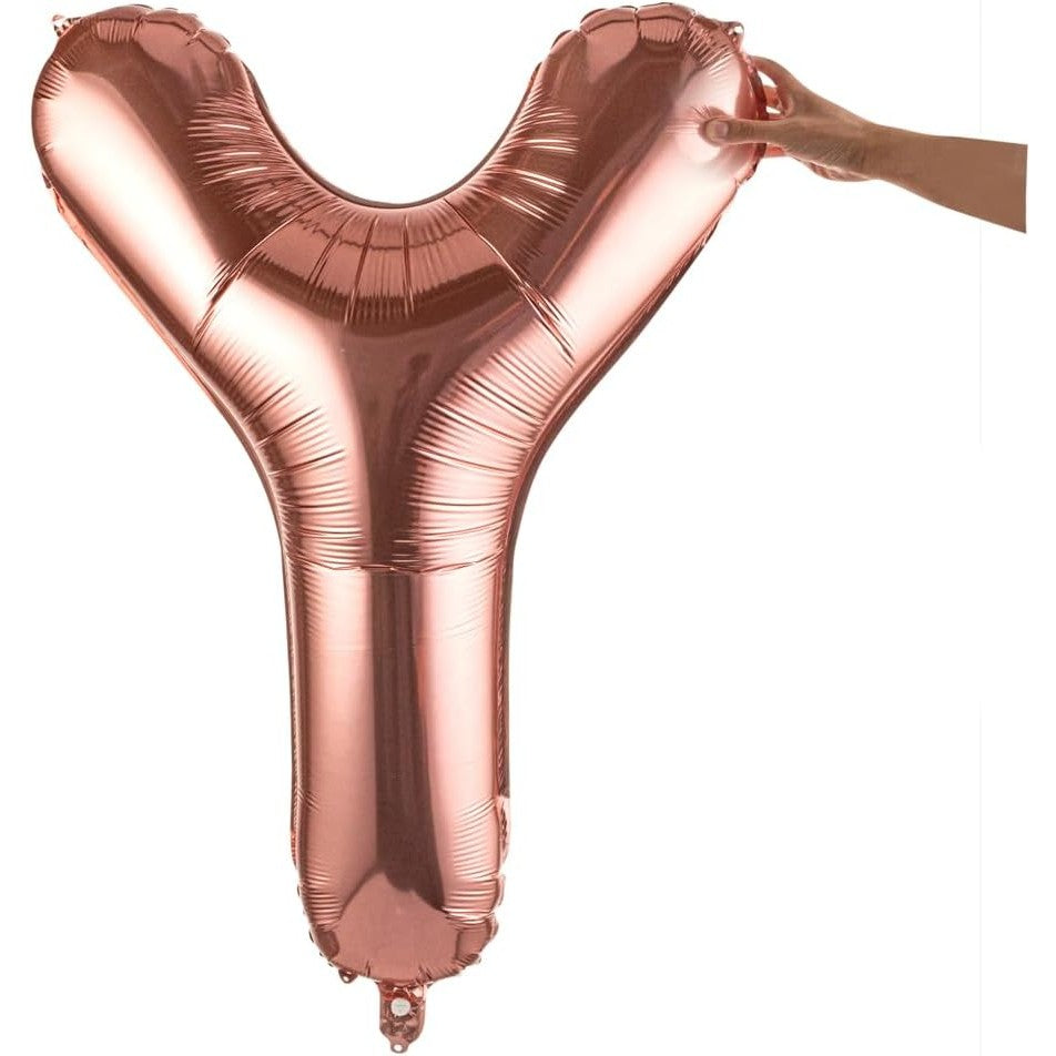 Balon Folie Metalizata Litera Y, 80 cm, Umflati cu Heliu sau Aer, Ambalaj Individual, Pai inclus, Rose Gold