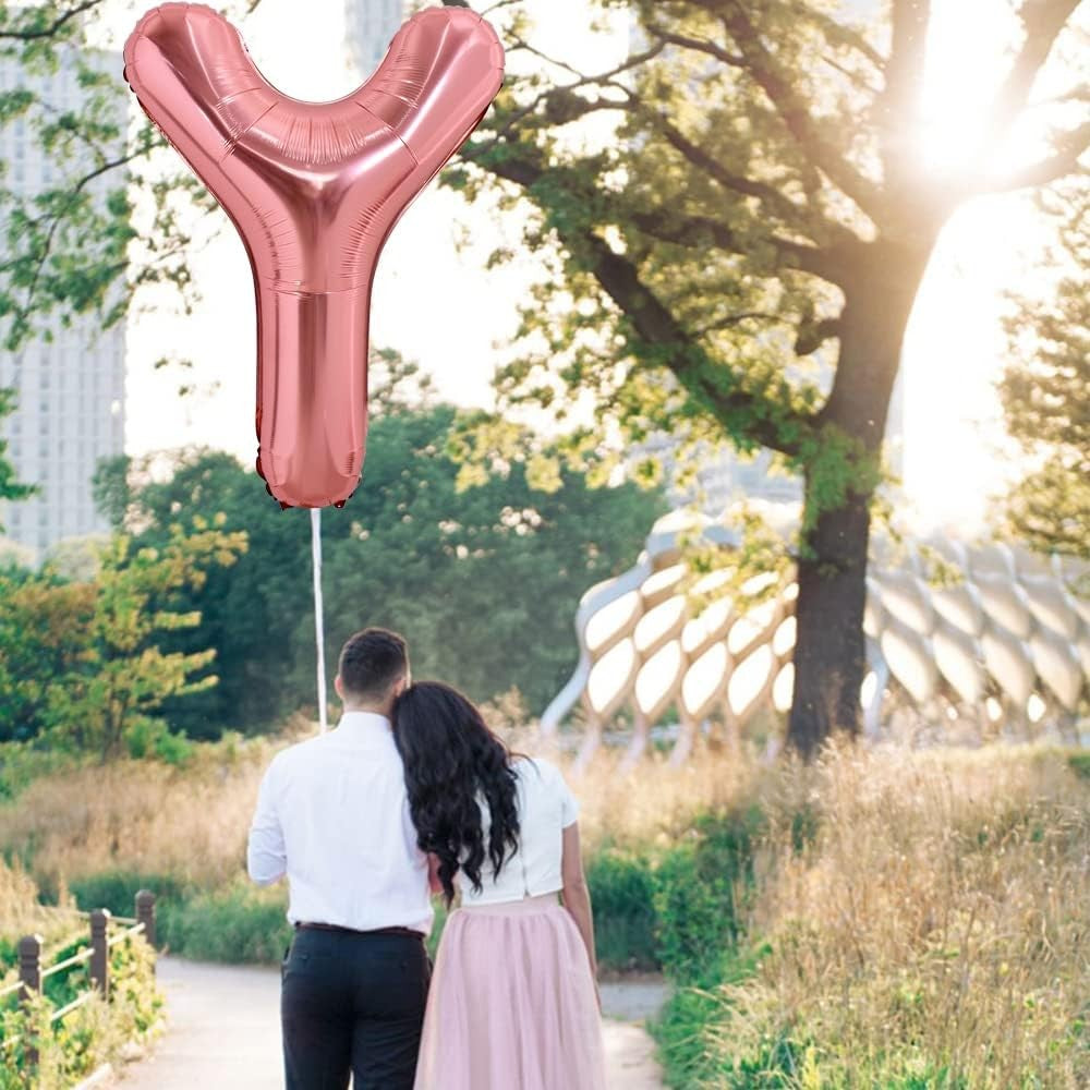 Balon Folie Metalizata Litera Y, 80 cm, Umflati cu Heliu sau Aer, Ambalaj Individual, Pai inclus, Rose Gold