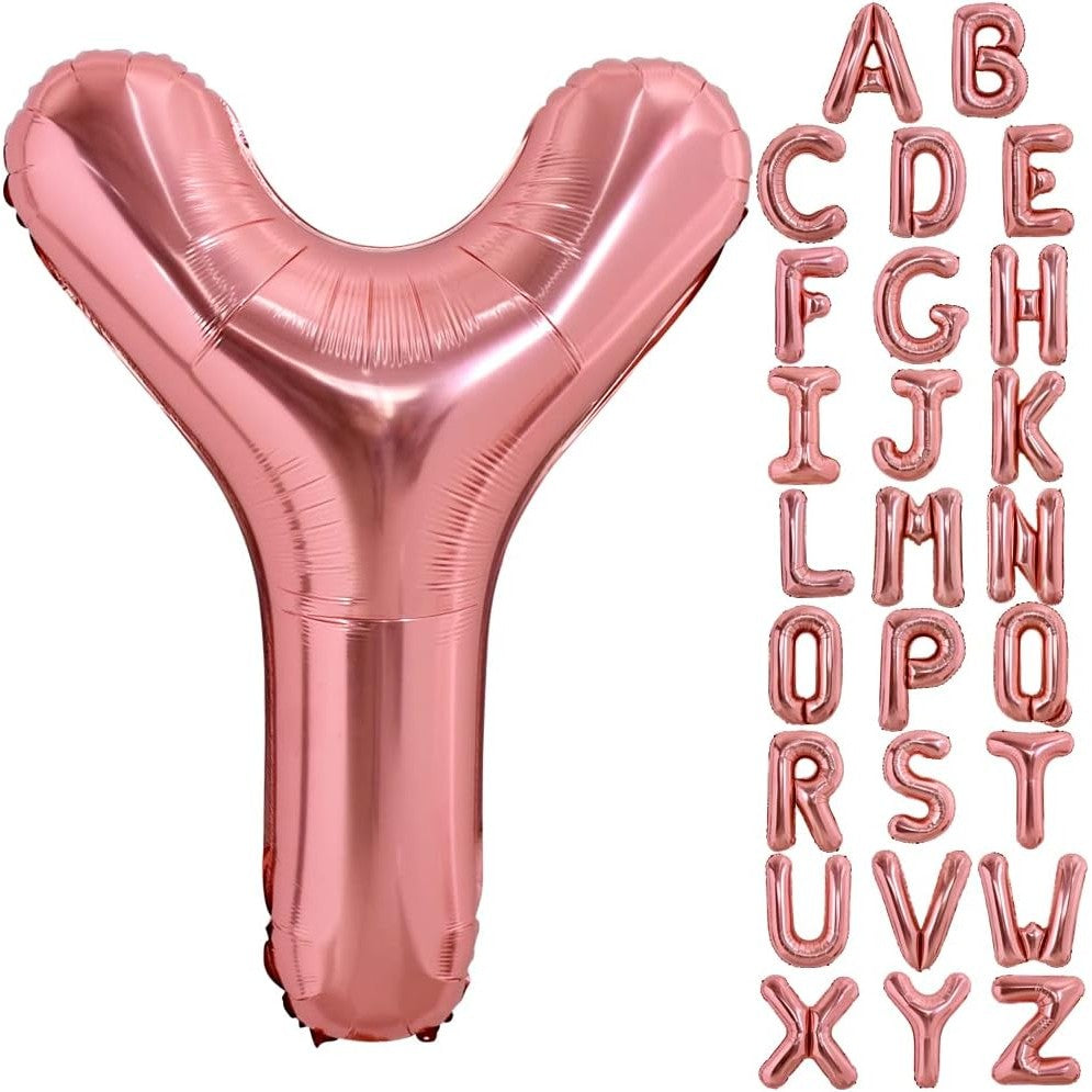 Balon Folie Metalizata Litera Y, 80 cm, Umflati cu Heliu sau Aer, Ambalaj Individual, Pai inclus, Rose Gold