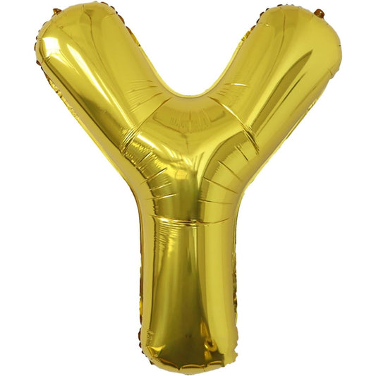 Balon Folie Metalizata Litera Y, 80 cm, Umflati cu Heliu sau Aer, Ambalaj Individual, Pai inclus, Auriu