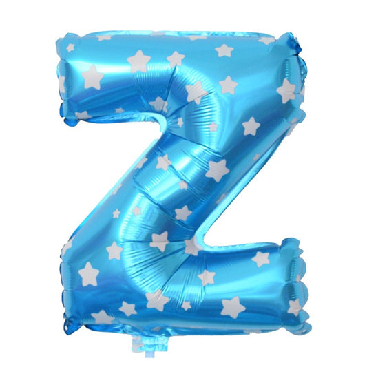 Balon Folie Metalizata Litera Z, 40 cm, Cu Imprimeu Stelute, Umflati cu Heliu sau Aer, Ambalaj Individual, Pai inclus, Albastru