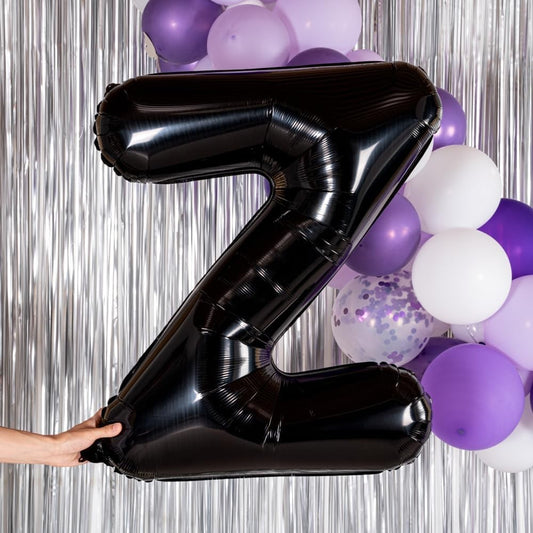 Balon Folie Metalizata Litera Z, 40 cm, Umflati cu Heliu sau Aer, Ambalaj Individual, Pai inclus, Negru