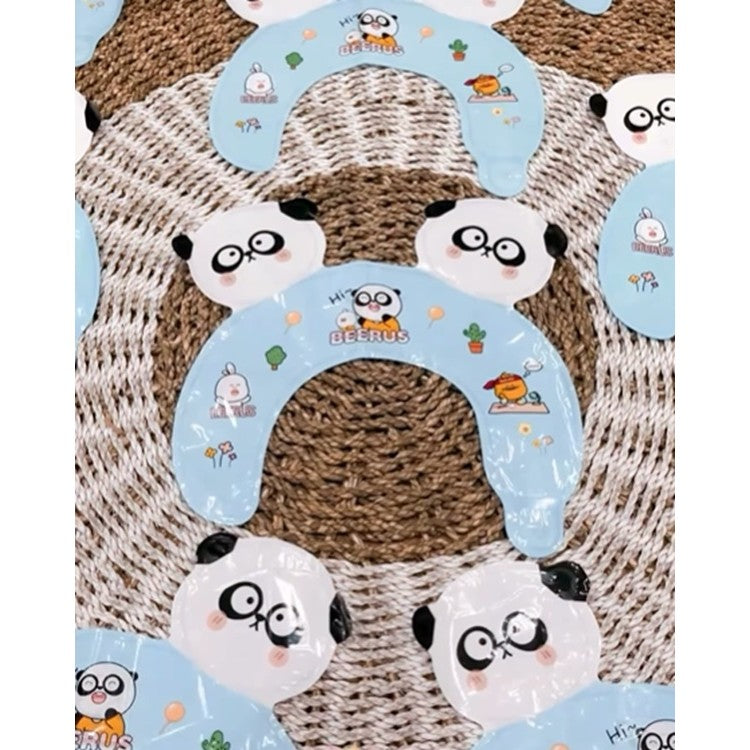 Balon din Folie Metalizata, Tip Coronita cu Urechi, Model Panda Mirat, Ambalaj Individual, Pai Inclus, Umflare cu Aer sau Heliu, 30 x 27 cm, Bleu