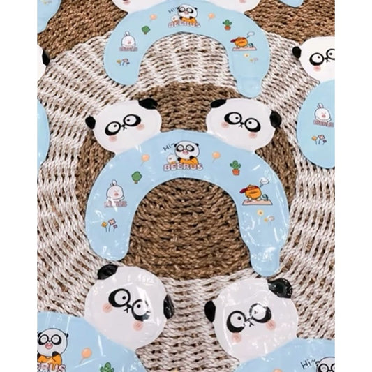 Balon din Folie Metalizata, Tip Coronita cu Urechi, Model Panda Mirat, Ambalaj Individual, Pai Inclus, Umflare cu Aer sau Heliu, 30 x 27 cm, Bleu