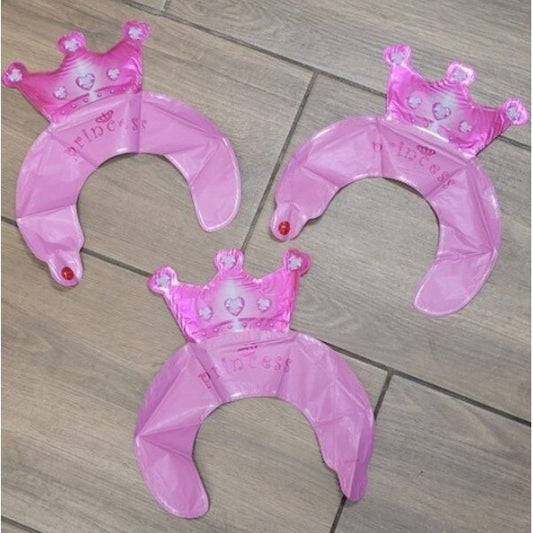 Balon din Folie Metalizata, Tip Coronita cu Urechi, Model Coronita de Printesa, Ambalaj Individual, Pai Inclus, Umflare cu Aer sau Heliu, 30 x 27 cm, Roz