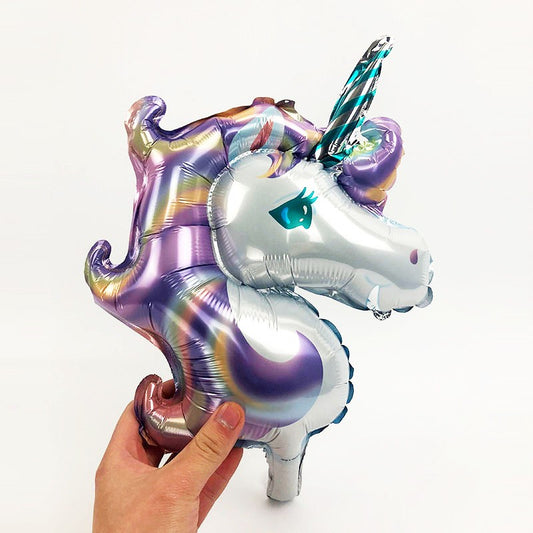 Balon din Folie Metalizata, Figurina Unicorn, Tema Animalute, 115 cm, Ambalaj Individual, Pai Inclus, Umflare cu Aer sau Heliu, Mov