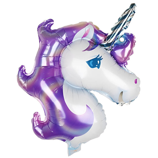 Balon din Folie Metalizata, Figurina Unicorn, Tema Animalute, 115 cm, Ambalaj Individual, Pai Inclus, Umflare cu Aer sau Heliu, Mov