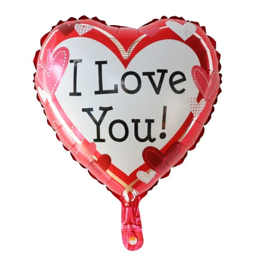 Balon din Folie Metalizata, Figurina Inima, Model I Love You, Tema Ziua Indragostitilor, 45 cm, Ambalaj Individual, Pai Inclus, Umflare cu Aer sau Heliu, Rosu/Alb