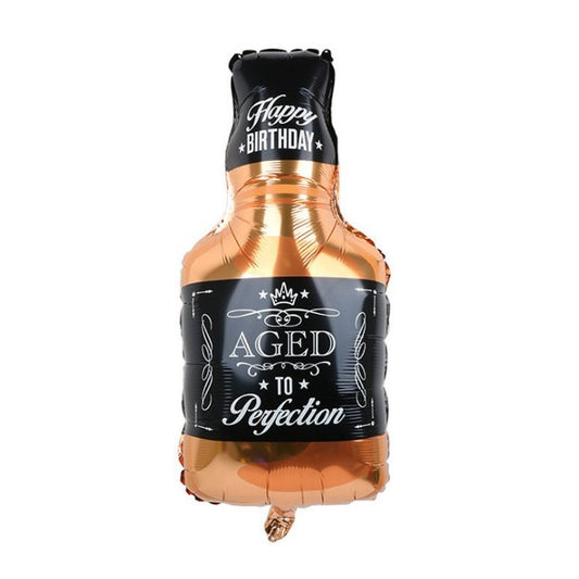 Balon din Folie Metalizata, Figurina Sticla de Whisky, Tema Aniversare, 90x45 cm, Ambalaj Individual, Pai Inclus, Umflare cu Aer sau Heliu, Maro