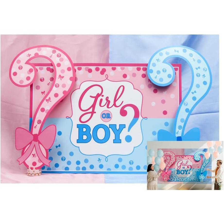 Banner pentru Petrecere, Model Girl or Boy, Tematica Gender Reveal, 150 x 100 cm, Albastru Roz