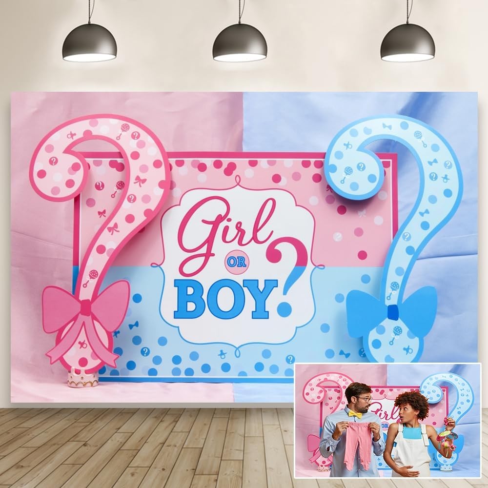 Banner pentru Petrecere, Model Girl or Boy, Tematica Gender Reveal, 150 x 100 cm, Albastru Roz
