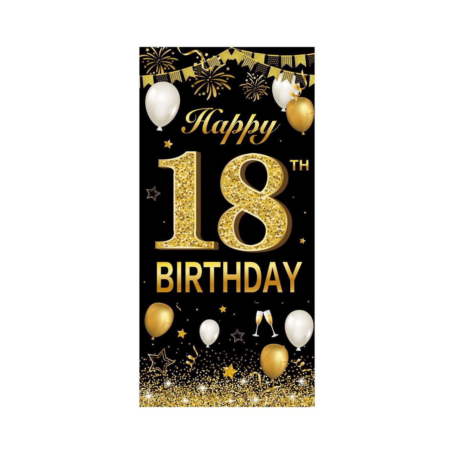 Banner pentru Petrecere, Model Happy Birthday, Tematica Majorat, Aniversare 18 Ani, 185x90 cm, Negru
