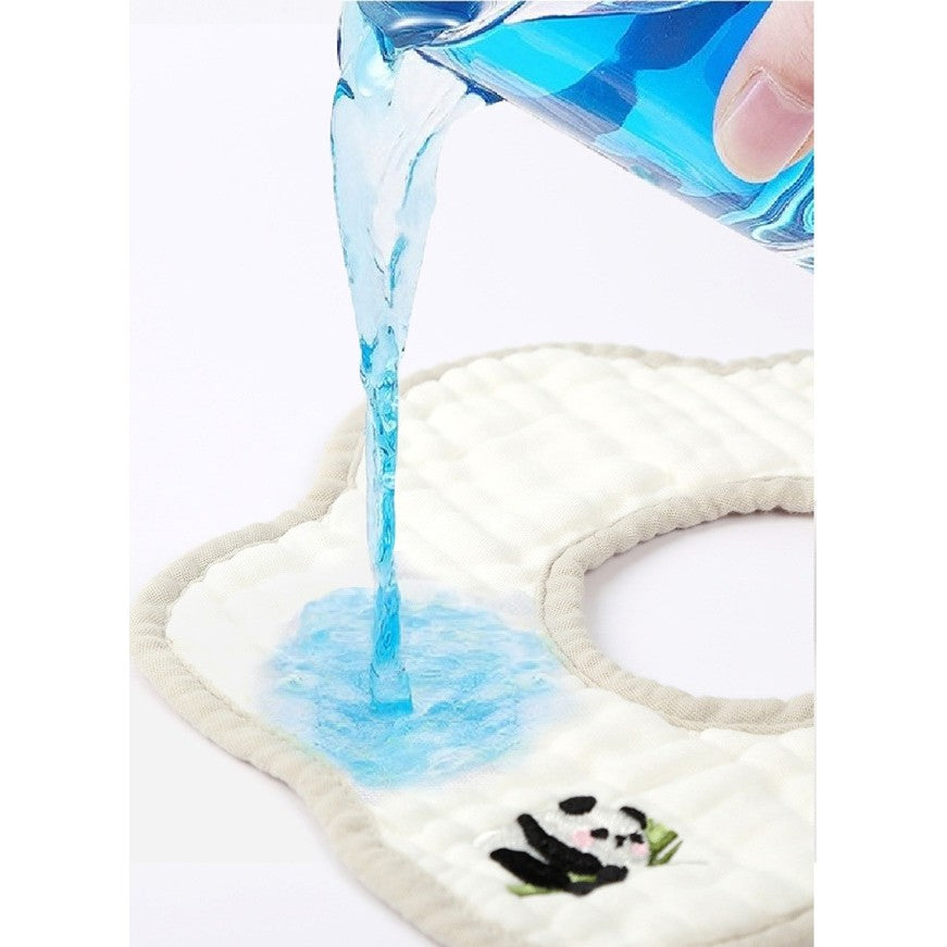 Baveta Tip Floare, din Bumbac, pentru Copii 0-12 Luni, Rezistenta la apa, 8 Straturi, Model Tricotat cu Panda, 26 x 29 cm, Alb
