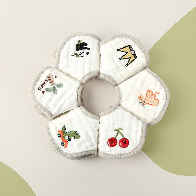 Baveta Tip Floare, din Bumbac, pentru Copii 0-12 Luni, Rezistenta la apa, 8 Straturi, Model Tricotat cu Panda, 26 x 29 cm, Alb