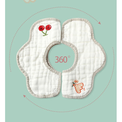 Baveta Tip Floare, din Bumbac, pentru Copii 0-12 Luni, Rezistenta la apa, 8 Straturi, Model Tricotat cu Cirese, 26 x 29 cm, Alb