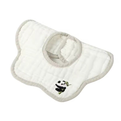 Baveta Tip Floare, din Bumbac, pentru Copii 0-12 Luni, Rezistenta la apa, 8 Straturi, Model Tricotat cu Panda, 26 x 29 cm, Alb