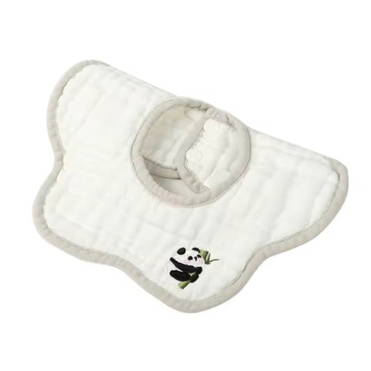 Baveta Tip Floare, din Bumbac, pentru Copii 0-12 Luni, Rezistenta la apa, 8 Straturi, Model Tricotat cu Panda, 26 x 29 cm, Alb