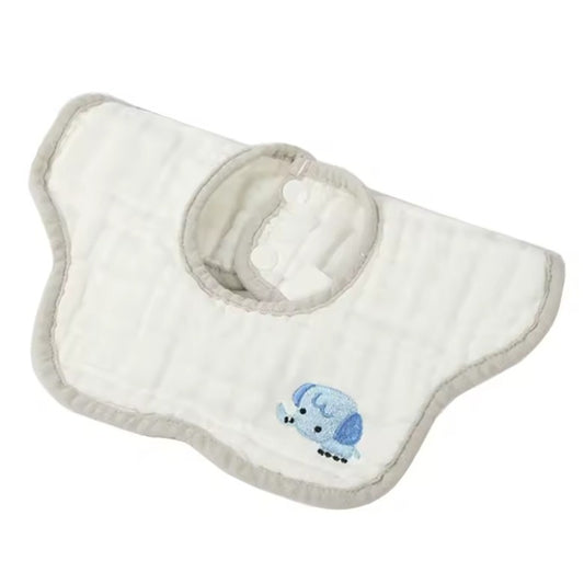 Baveta Tip Floare, din Bumbac, pentru Copii 0-12 Luni, Rezistenta la apa, 8 Straturi, Model Tricotat cu Elefantel, 26 x 29 cm, Alb