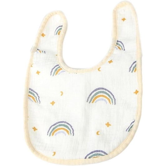 Baveta in Forma de U, din Bumbac, pentru Copii 0-12 Luni, Rezistenta la Apa, cu Capse, Model Curcubeu, 21x30 cm, Bej