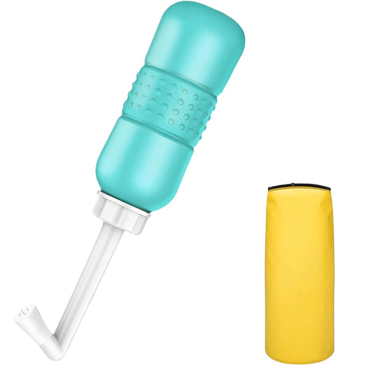 Bideu Portabil pentru Igiena Intima, pentru Postpartum/ Postoperator, 450 mL, cu Capac si Husa Galbena, 29.5x7 cm, Culoare Recipient Verde