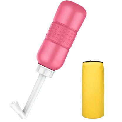 Bideu Portabil pentru Igiena Intima, pentru Postpartum/ Postoperator, 450 mL, cu Capac si Husa Galbena, 29.5x7 cm, Culoare Recipient Roz