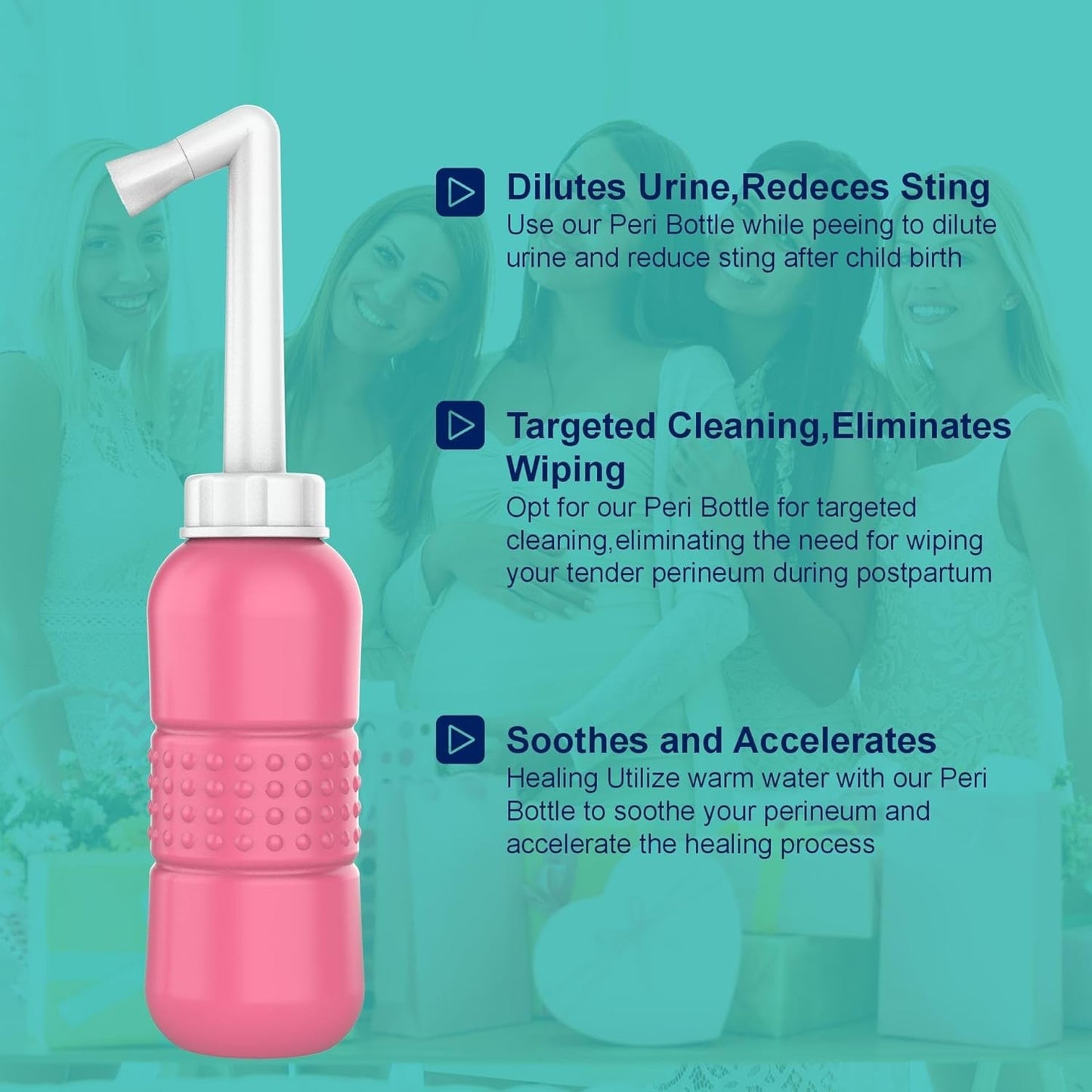 Bideu Portabil pentru Igiena Intima, pentru Postpartum/ Postoperator, 450 mL, cu Capac si Husa Galbena, 29.5x7 cm, Culoare Recipient Roz