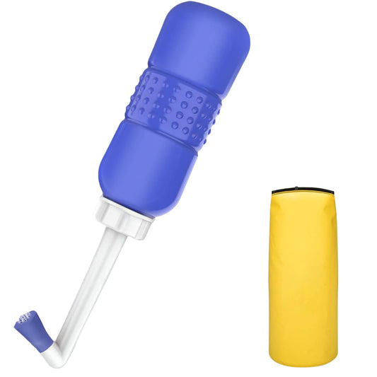Bideu Portabil pentru Igiena Intima, pentru Postpartum/ Postoperator, 450 mL, cu Capac si Husa Galbena, 29.5x7 cm, Culoare Recipient Mov