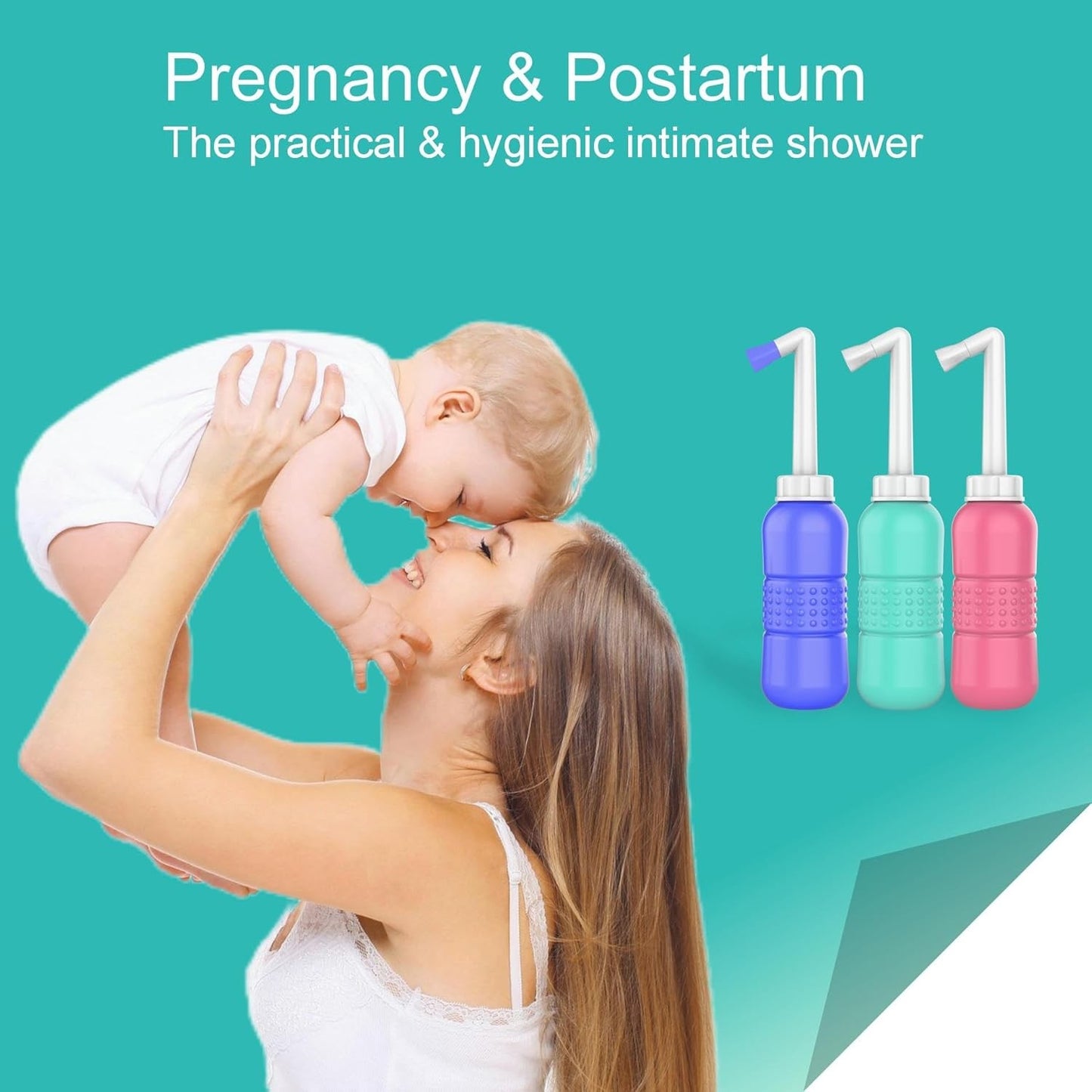Bideu Portabil pentru Igiena Intima, pentru Postpartum/ Postoperator, 450 mL, cu Capac si Husa Galbena, 29.5x7 cm, Culoare Recipient Mov