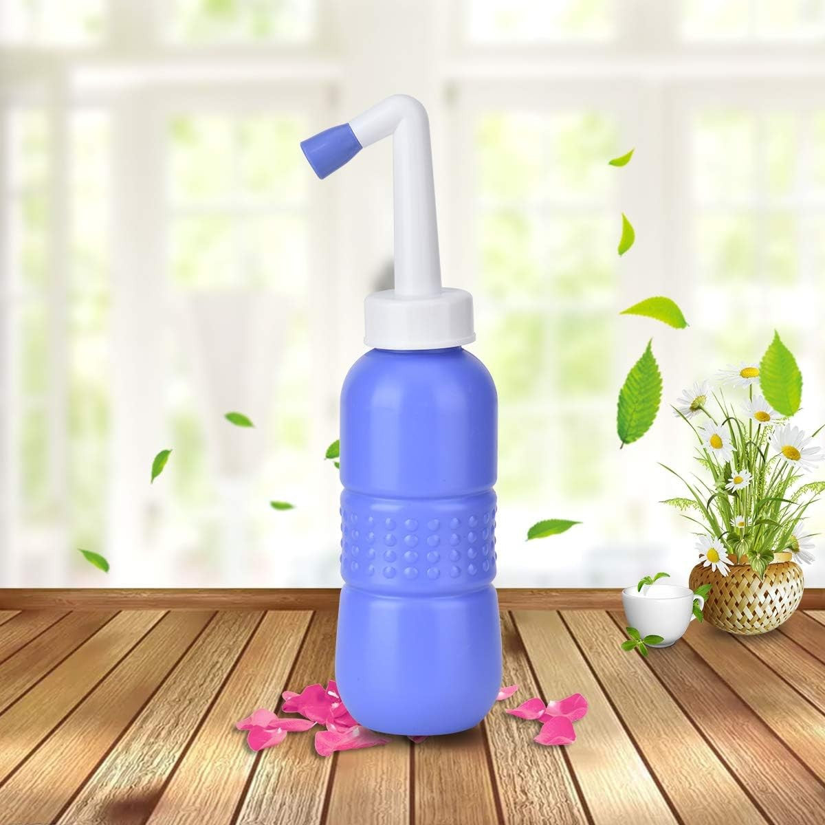 Bideu Portabil pentru Igiena Intima, pentru Postpartum/ Postoperator, 450 mL, cu Capac si Husa Galbena, 29.5x7 cm, Culoare Recipient Mov