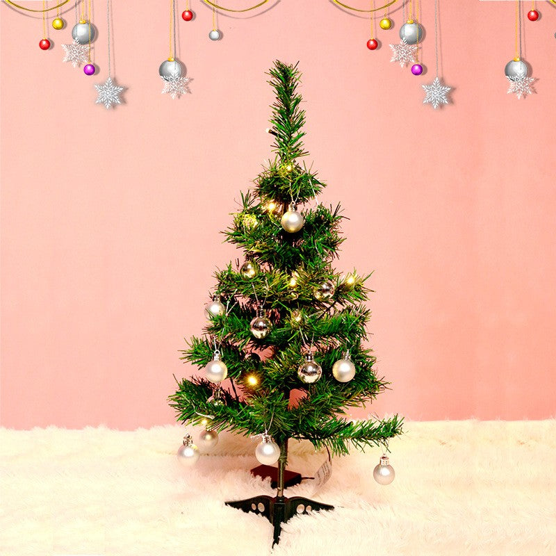Brad Artificial Impodobit, 60 cm, suport plastic cu instalatie luminoasa 20 LED alb cald + 20 globuri argintii incluse