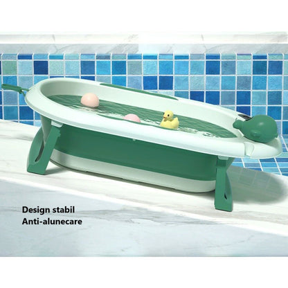 Cada de Baie, pentru Copii 0 luni - 6 Ani, cu Termometru, Pliabila, Perna Suport Inclusa, din Plastic, 81.5 x 49 x 21.5 cm, Verde
