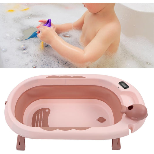 Cada de Baie, pentru Copii 0 luni - 6 Ani, cu Termometru, Pliabila, Perna Suport Inclusa, din Plastic, 81.5 x 49 x 21.5 cm, Roz
