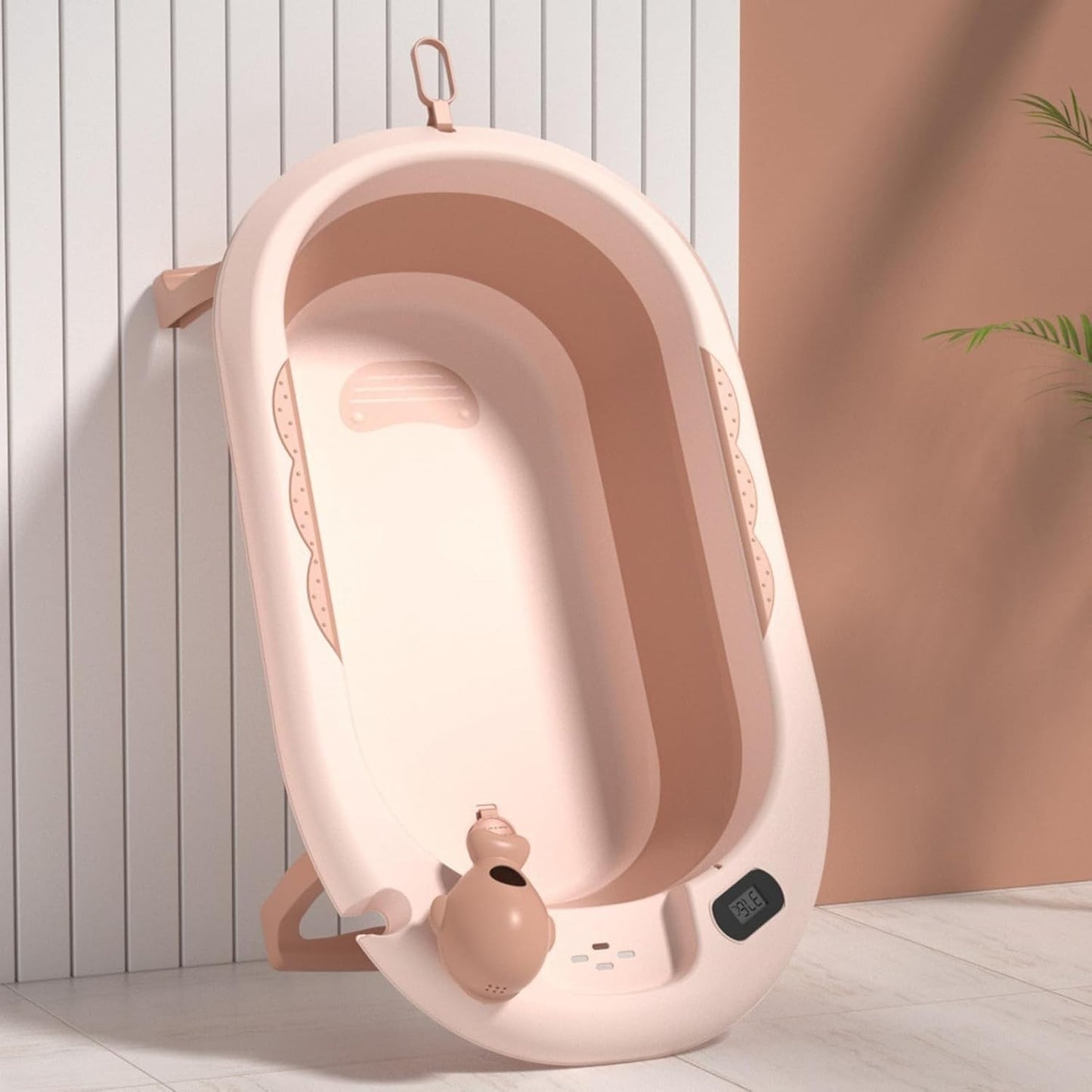 Cada de Baie, pentru Copii 0 luni - 6 Ani, cu Termometru, Pliabila, Perna Suport Inclusa, din Plastic, 81.5 x 49 x 21.5 cm, Roz