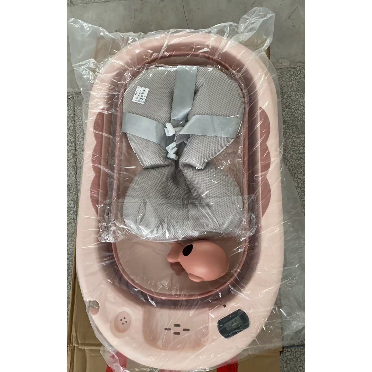 Cada de Baie, pentru Copii 0 luni - 6 Ani, cu Termometru, Pliabila, Perna Suport Inclusa, din Plastic, 81.5 x 49 x 21.5 cm, Roz