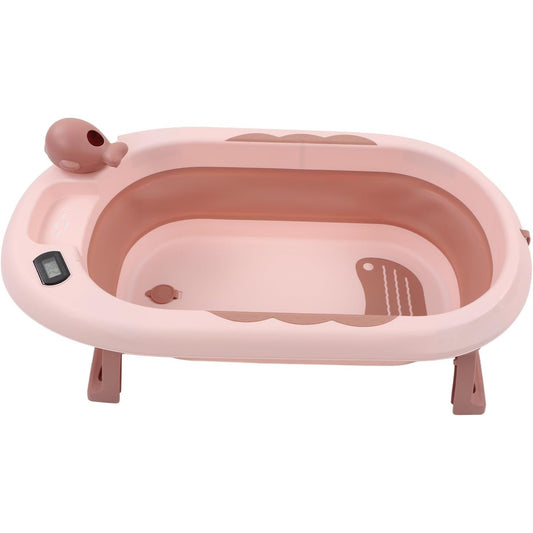 Cada de Baie, pentru Copii 0 luni - 6 Ani, cu Termometru, Pliabila, Perna Suport Inclusa, din Plastic, 81.5 x 49 x 21.5 cm, Roz